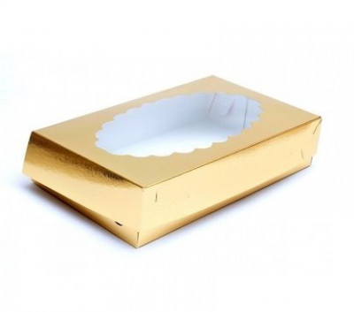 Коробка для эклеров  с окном золото 240*140*50мм